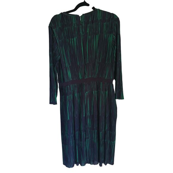 BOSS Etizia Green Stripe Pleated Midi Dress Size 8 Event Witchy Cocktail Career - Picture 6 of 8